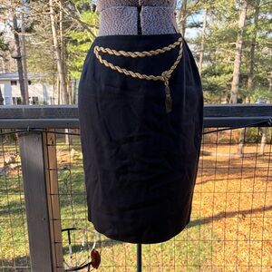 Vintage 1990’s Gantos black pencil skirt with embroidered gold chain belt detail